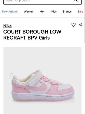 Nike Kids size 2 Court Borough Low Recraft BPV Girls Pink/White Sneakers